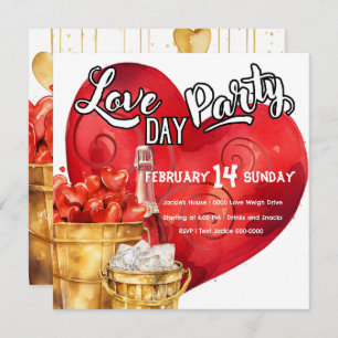 Love Day Heart With Bucket of Hearts Party Invitation