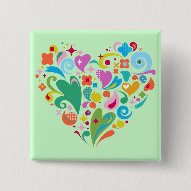 Love Deco Heart 15 Cm Square Badge (Front)
