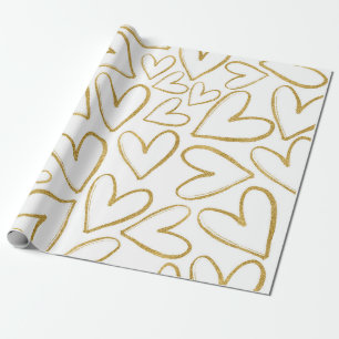 Love Delicate Golden Glitter Hearts White Wrapping Paper