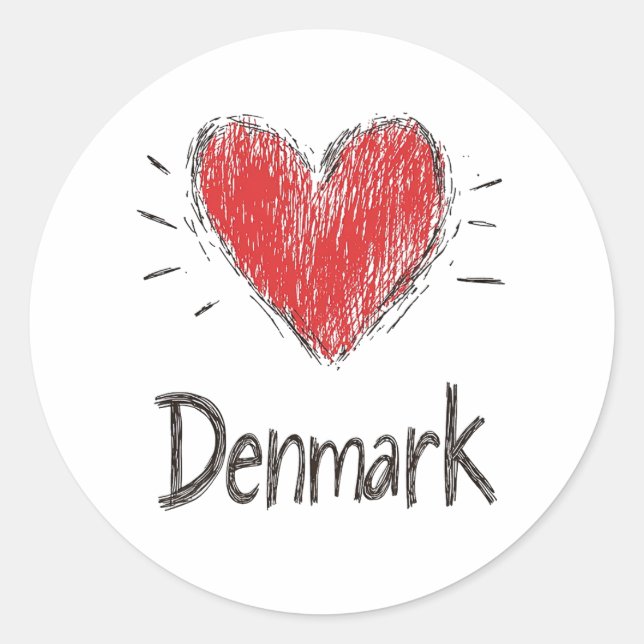 Love Denmark Classic Round Sticker (Front)