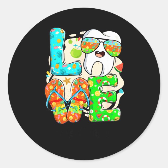 Love Dental Life Cute Tooth Flip Flops Summer Dent Classic Round Sticker (Front)