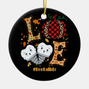 Love Dental Life Pumpkin Tooth Dentist Fall Thanks Ceramic Ornament