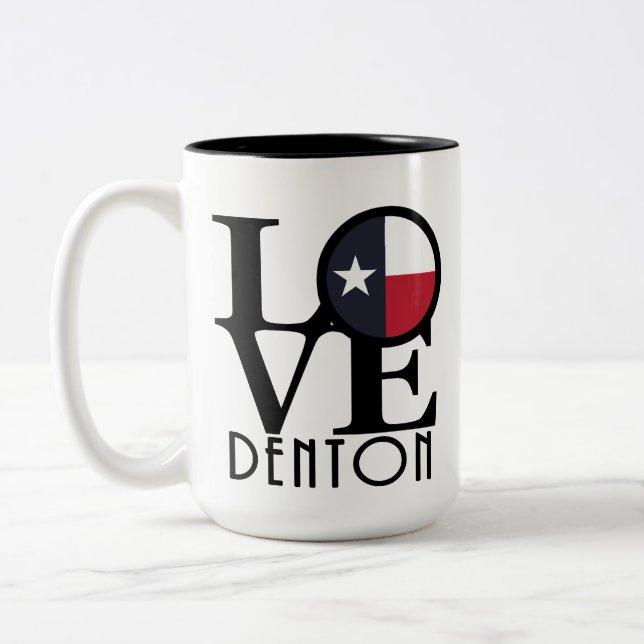 LOVE Denton Texas 15oz Two-Tone Coffee Mug (Left)