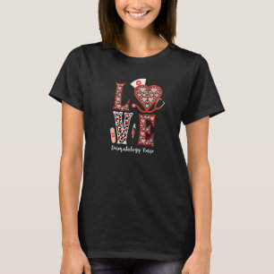 Love Dermatology Nurse Stethoscope Heart Leopard F T-Shirt