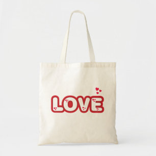 "Love" design, red rounded letters with hearts Tote Bag