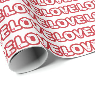 "Love" design, red rounded letters with hearts Wrapping Paper