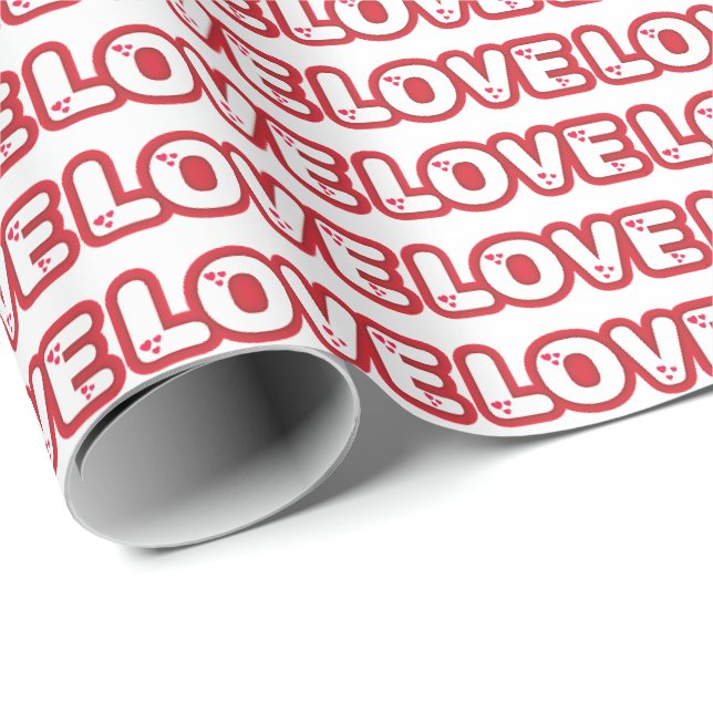 "Love" design, red rounded letters with hearts Wrapping Paper (Roll Corner)
