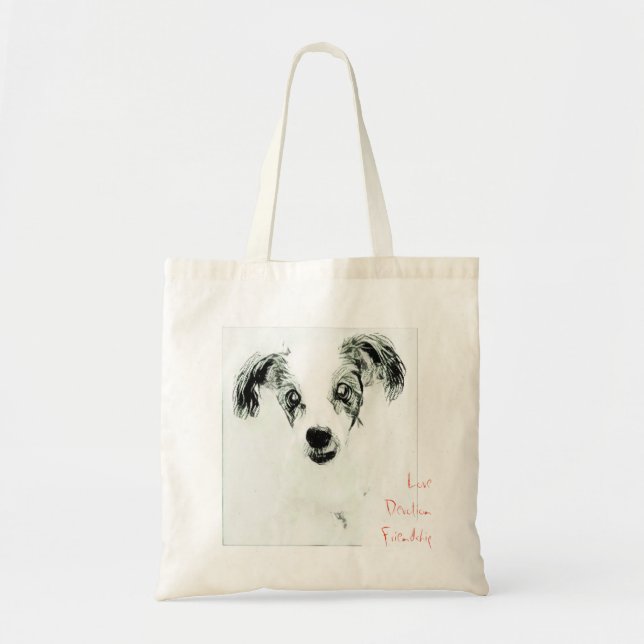 Love, Devotion, Friendship Dog Sketch Tote Bag (Front)