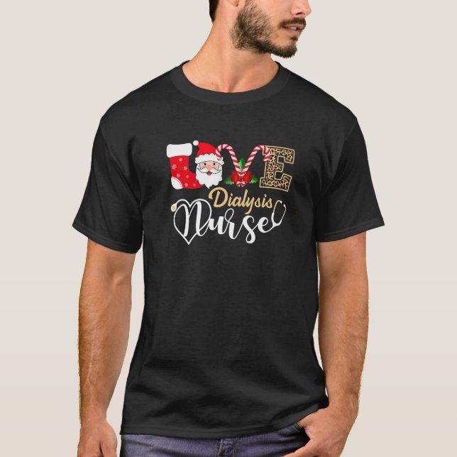 Love Dialysis Nurse Santa Stethoscope Leopard Chri T-Shirt (Front)