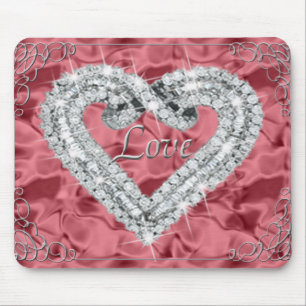 Love Diamond Heart Red Mouse Pad