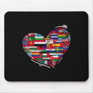Love Diversity National Flags Heart Earth Day  Mouse Pad