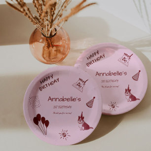 Love Dog 1st Birthday – Cute Puppy, Balloons Paper Plate