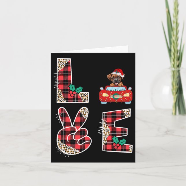 Love Dog Boxer Riding Red Car Christmas Sweater Fo Card (Front)