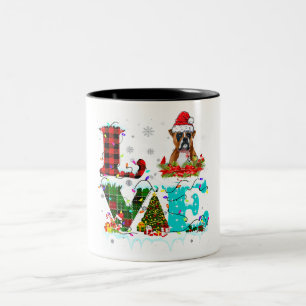 Love Dog Christmas Tree Lighting Boxer Santa Lover Two-Tone Coffee Mug