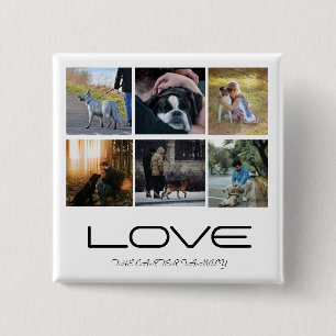 Love Dog Family Portrait Collage Design 15 Cm Square Badge