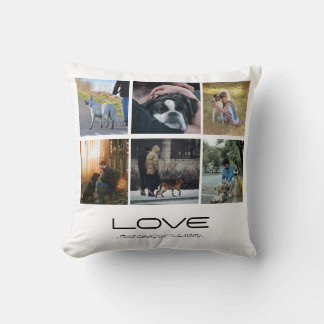 Love Dog Family Portrait Collage Design Cushion