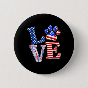 Love Dog Paw American Flag Tie Dye Dog Lover 4th O 6 Cm Round Badge