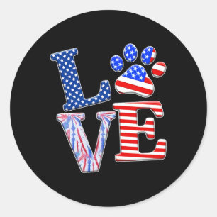 Love Dog Paw American Flag Tie Dye Dog Lover 4th O Classic Round Sticker