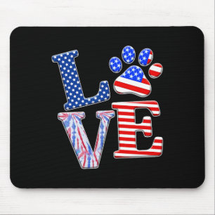 Love Dog Paw American Flag Tie Dye Dog Lover 4th O Mouse Pad