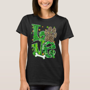 Love Dog Paw Leopard Clovers St Patrick S Day Luck T-Shirt