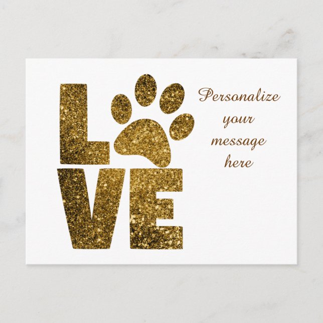 Love Dog Paw Print Personalised Message, Quote or Announcement Postcard (Front)