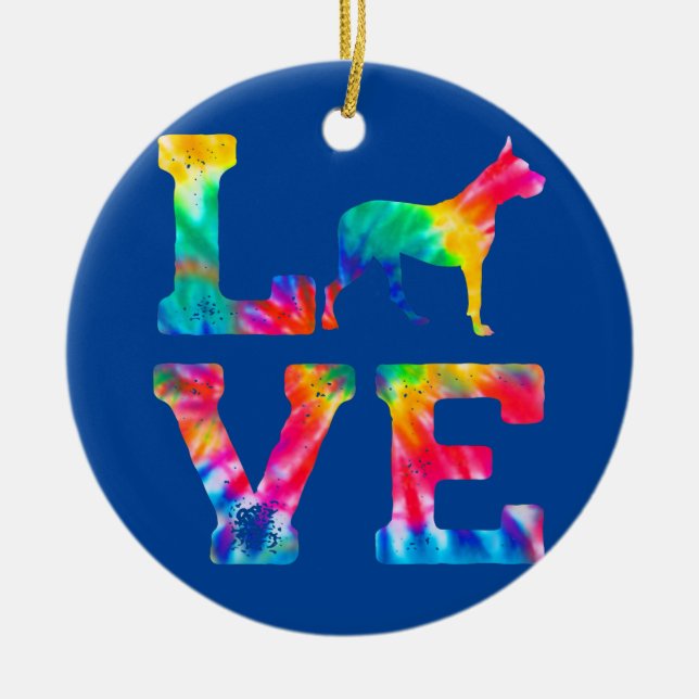 Love Dogo Argentino Tie Dye Dog Mum Dad  Ceramic Ornament (Front)