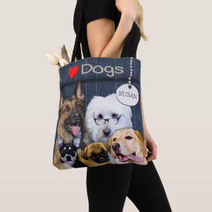 Love Dogs Tote -  5 Dog Breeds - Heart Bag