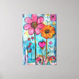 *~* LOVE Doodle – Colourful Whimsical Flower Art Canvas Print