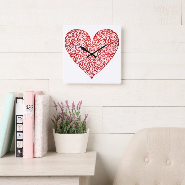 Love Doodle Heart Abstract Art, No 02 Square Wall Clock (Reading Room)