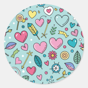 Love Doodle Tapestry Classic Round Sticker