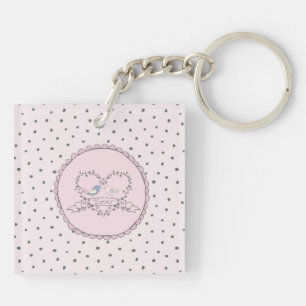LOVE Dots Polkadots Saying Quote Pink Woman Key Ring