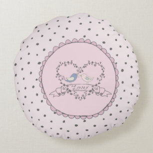 LOVE Dots Polkadots Saying Quote Pink Woman Round Cushion
