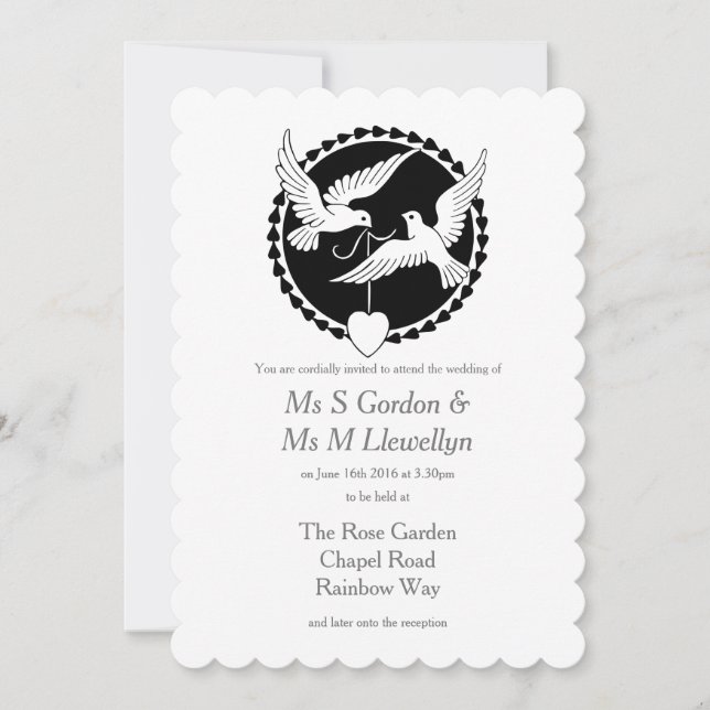 Love Doves Elegant Lesbian Wedding Invitation (Front)