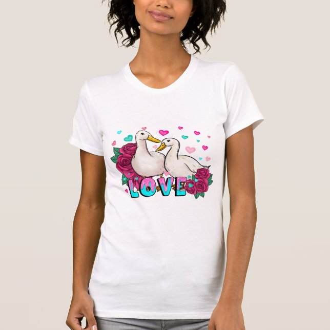 LOVE Doves Hearts And Floral T-Shirt (Front)