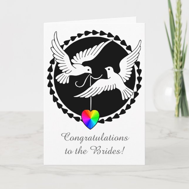 Love Doves Lesbian Wedding Pride Heart Card (Front)