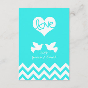 Love Doves Mint Blue with Chevron RSVP Card