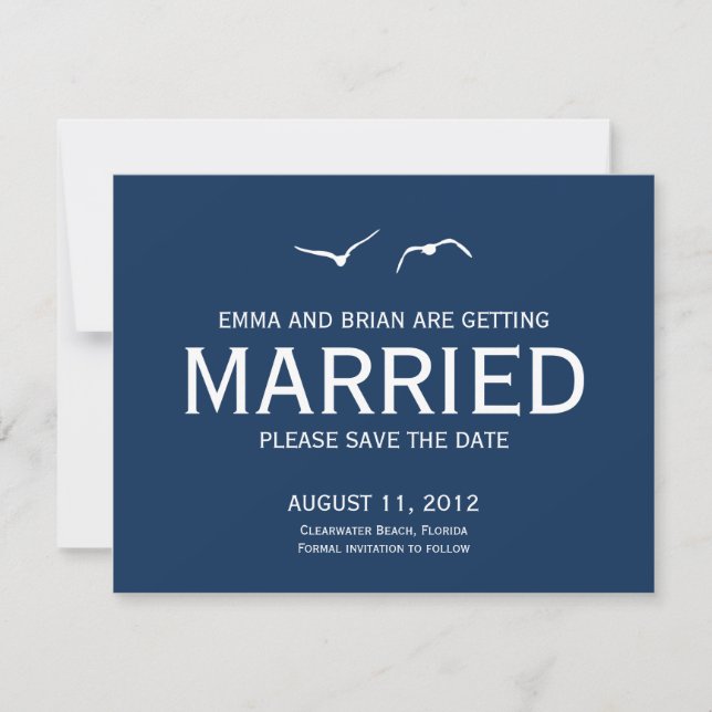 Love Doves Save The Date Announcement - Navy (Front)
