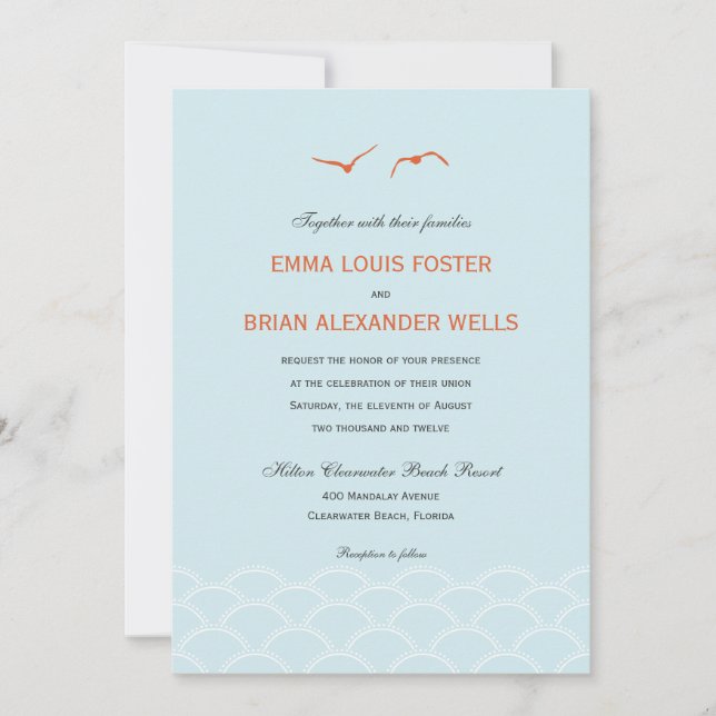 Love Doves Wedding Invitations - Sky Blue (Front)