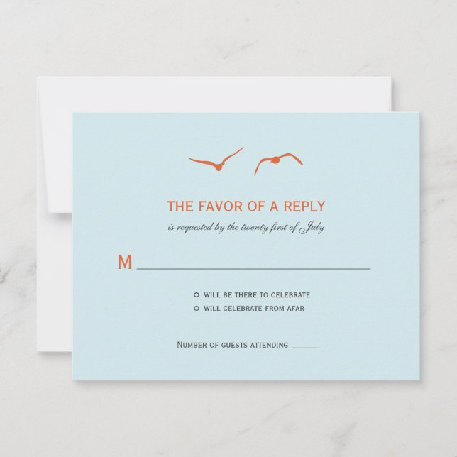 Love Doves Wedding RSVP Cards - Sky Blue (Front)