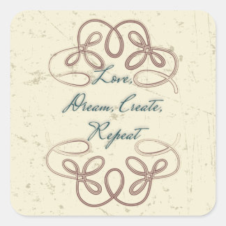 Love, Dream,  Create, Repeat Folk design Square Sticker
