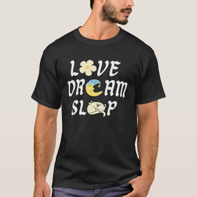 Love Dream Sleep Cat Moon Flower Sweet Cute Lazy T-Shirt (Front)