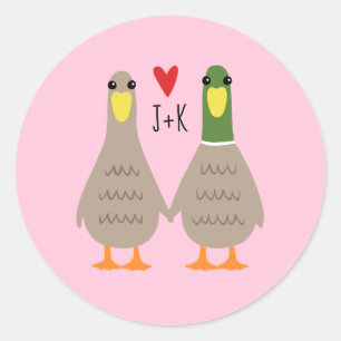 Love Ducks Custom Initials Valentine Stickers