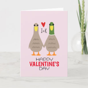 Love Ducks Custom Initials Valentine's Day Card