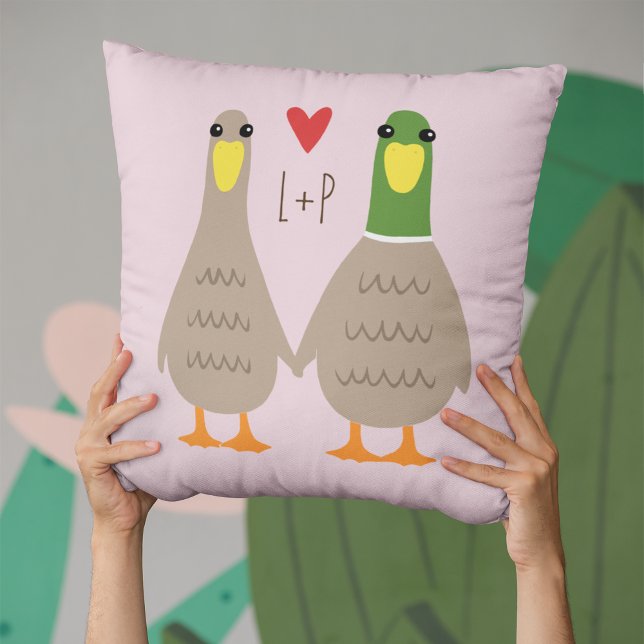 Love Ducks Custom Initials Valentine's Day Cushion (Creator Uploaded)