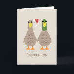 Love Ducks Wedding Congratulations Funny Congrats Card<br><div class="desc">Cute Cartoon Mallard Ducks Holding Hands. Front: "CONQUACKULATIONS." Inside: "You did it!" Text can be personalised with your own sentiment for the happy couple. A funny wedding congratulations card for the newlywed bride and groom. Visit Jenn's Doodle World for even more fun wedding congrats cards and gift items featuring these...</div>