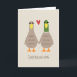 Love Ducks Wedding Congratulations Funny Congrats Card<br><div class="desc">Cute Cartoon Mallard Ducks Holding Hands. Front: "CONQUACKULATIONS." Inside: "You did it!" Text can be personalised with your own sentiment for the happy couple. A funny wedding congratulations card for the newlywed bride and groom. Visit Jenn's Doodle World for even more fun wedding congrats cards and gift items featuring these...</div>