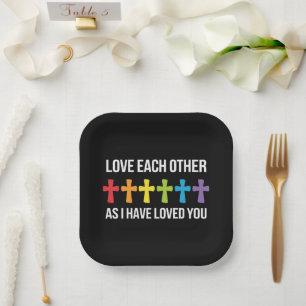 Love Each Other Gay Pride LGBTQ Rainbow Christian Paper Plate
