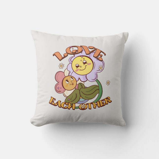 Love Each Other | Whimsical Floral Design Cushion (Front)