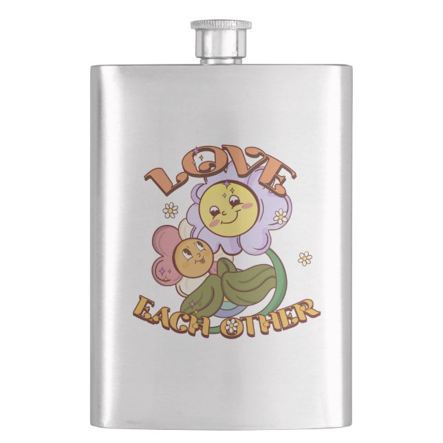 Love Each Other | Whimsical Floral Design Hip Flask (Front)