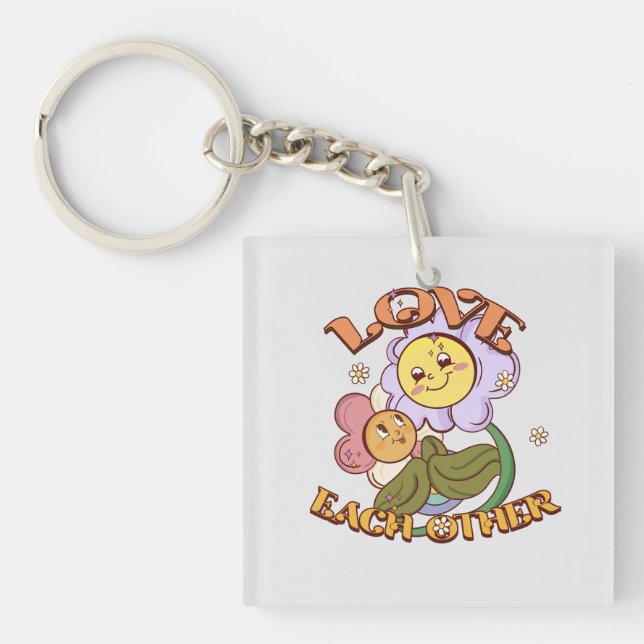 Love Each Other | Whimsical Floral Design Key Ring (Front)
